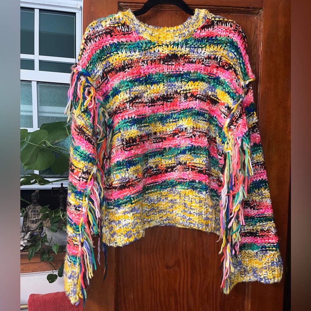 Kimchi Blue Anthropologie Multi-Color Fringe Sweater Size Small EUC